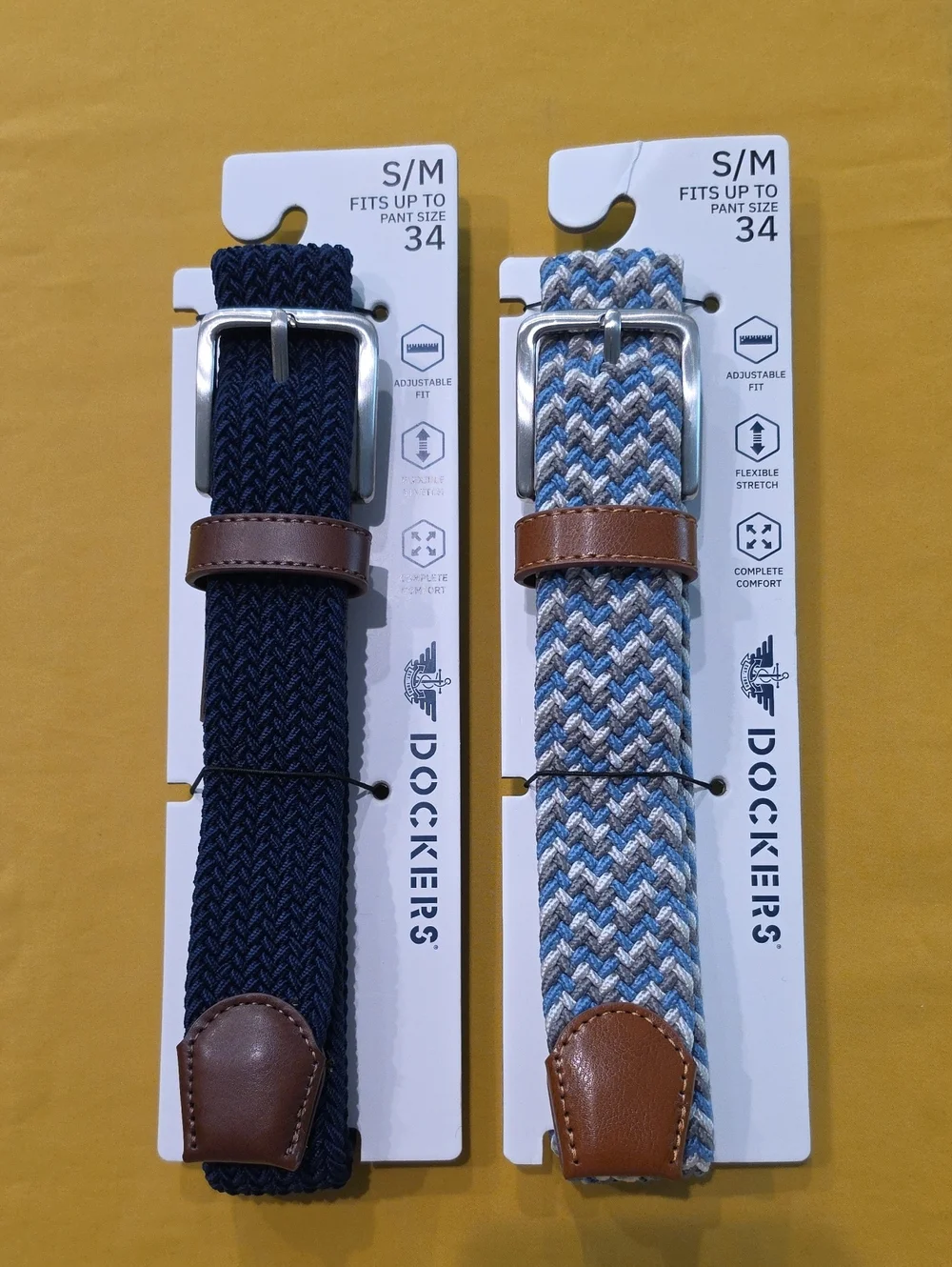 NWT▪︎ Dockers Mens Stretch Braided Belt Lot of 2 Gray/Blue & Navy S/M Fits 30-36